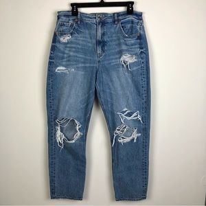 American Eagle High Waist Straight Leg Distressed Mom Jeans Size 14